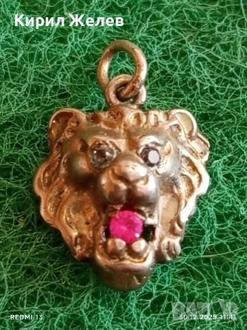 Сребърна висулка Лъвска глава с рубин символизира сила, лидерство 52549