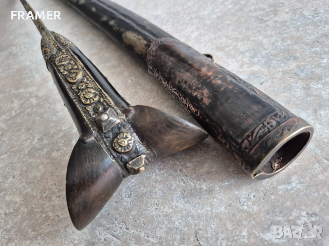 Османски Ятаган от AH1278-AD1862 с кания каракулак нож кама кинжал сабя , снимка 6 - Антикварни и старинни предмети - 51746243