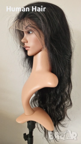 Черна чуплива естествена бразилска перука 70-75 см с дантелена зона 13x6, снимка 5 - Аксесоари за коса - 53566997