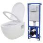 vidaXL Окачена тоалетна чиния, със скрито казанче, керамична, бяла（SKU:275791