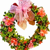 Декоративен венец с розова панделка - 30 см, снимка 1 - Декорация за дома - 45493425