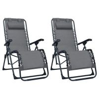 vidaXL Сгъваеми столове тип шезлонг, 2 бр, сиви, textilene(SKU:312462, снимка 1 - Столове - 45483854