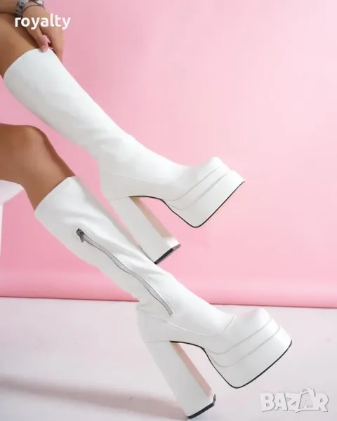 Ботуши на ток - бяла кожа, снимка 1