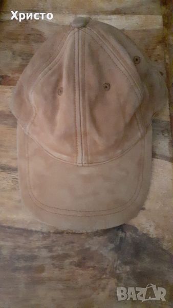 шапка бейзболна с козирка, US BASIC естествена кожа велур, снимка 1