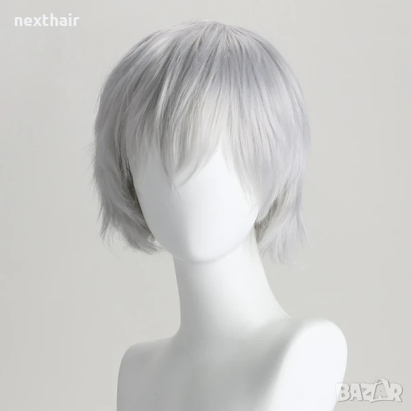 Сребристо бяла къса аниме перука, снимка 1