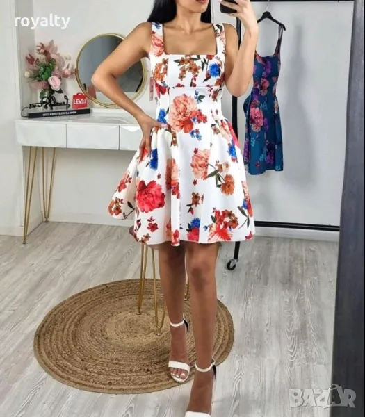 Дамска бяла рокля на цветя, снимка 1