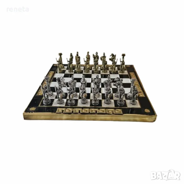Шах Римски войни, Метална дъска, метални фигури, Черен/бял, 15х15 см, снимка 1