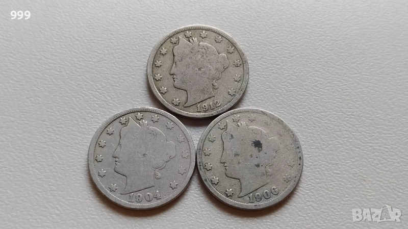 5 цента 1904, 1906, 1912 САЩ - LIBERTY, снимка 1