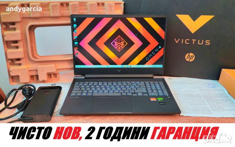 NVIDIA RTX 4050 6GB/AMD RYZEN 5 7640HS/16GB RAM/512GB SSD NVMe/144Hz FHD IPS/HP Victus 16 геймърски , снимка 1