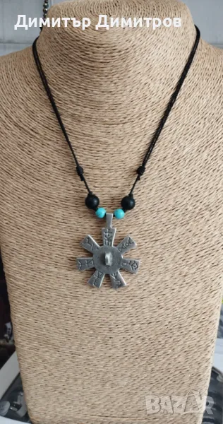 Колие с Розетата от Плиска и оникс и тюркоаз. Бижута Луди гъби. Ръчна изработка., снимка 1