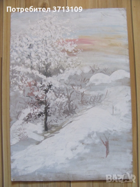 Картина акрилни бои -зима , картон ,48х34см., снимка 1