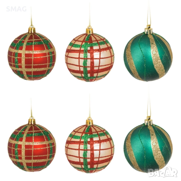 Коледни топки червено-зелено-шампанско Ø8 см, 6 бр._1241034, снимка 1