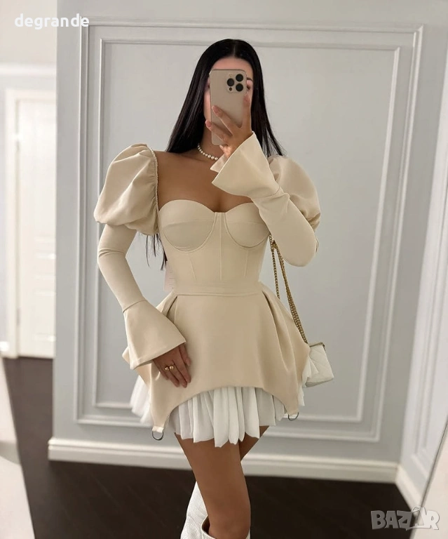 Кукленски модел дамска рокля налична в Черно Бежово Зелено Синьо, снимка 1