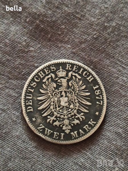 СРЕБЪРНА МОНЕТА ГЕРМАНИЯ ZWEI-MARK 1877, снимка 1