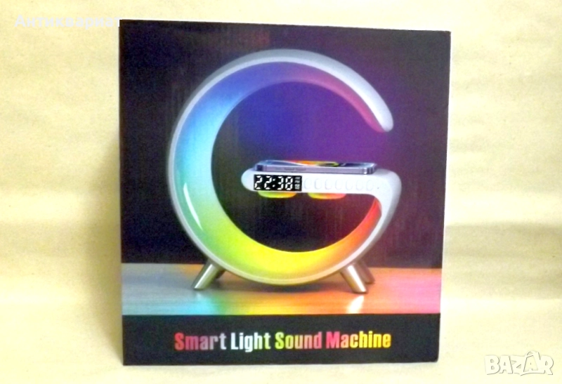 Многоцветна нощна лампа с Bluetooth, безжично зарядно и FM радио "Smart Light Sound Machine", снимка 1