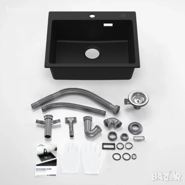 ПРОМОЦИЯ Квадратна мивка Auralum 55 x 45 см AURALUM GRANITE KITCHEN SINK 913258-06-JNC0601, снимка 1