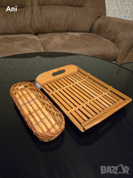 Плетен и дървен панер , снимка 1