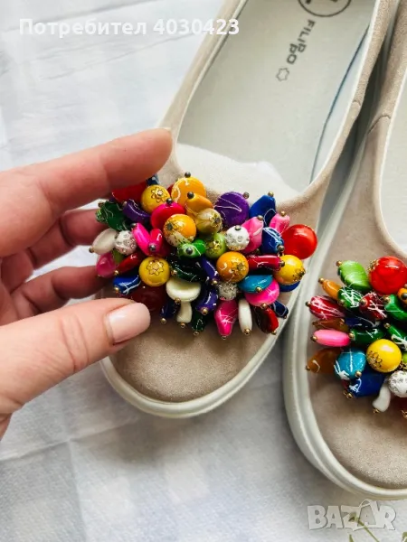 Дамски обувки естествена кожа, с цветни мъниста, снимка 1