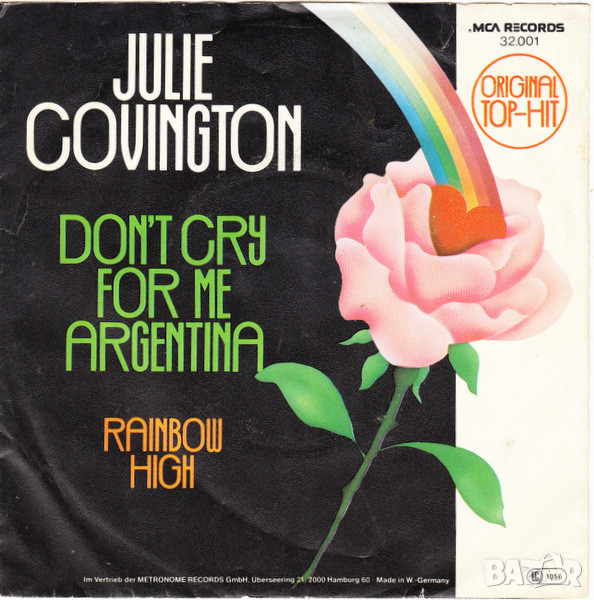 Грамофонни плочи Julie Covington ‎– Don't Cry For Me Argentina 7" сингъл, снимка 1