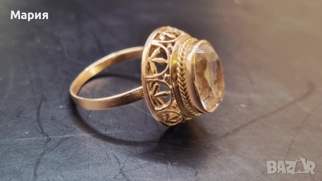 Златен пръстен 583 с естествен камък - винтидж, снимка 18 - Пръстени - 53735965