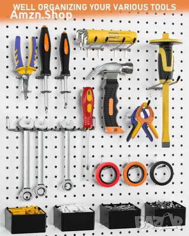 Комплект органайзери за Pegboard куки за дъски с колчета с контейнери за организиране на инструменти, снимка 6 - Други инструменти - 47855384