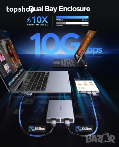 НОВА кутия за 2 NVMe M.2 SSD диска ORICO, USB 3.2 Gen2 10Gbps M.2 Type-C SSD, PCIe M-Key, B & M Key, снимка 5 - Кабели и адаптери - 50542648