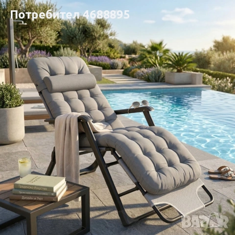 Сгъваем градински шезлонг с мека ватирана възглавница, снимка 5 - Градински мебели, декорация  - 53895756