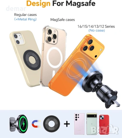 Coolpow 3 в 1 стойка и магнитно безжично зарядно за кола Magsafe, 15W, снимка 8 - Аксесоари и консумативи - 53533625