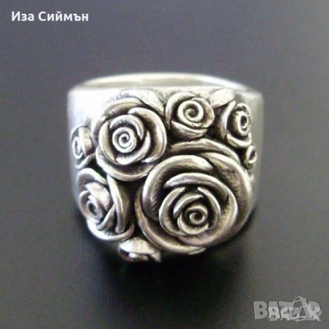 Сребърен пръстен котка, рози, перла, окото на Ра, снимка 4 - Пръстени - 41906917