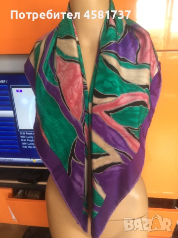 Пъстър копринен шал Codello, снимка 5 - Шалове - 52010229