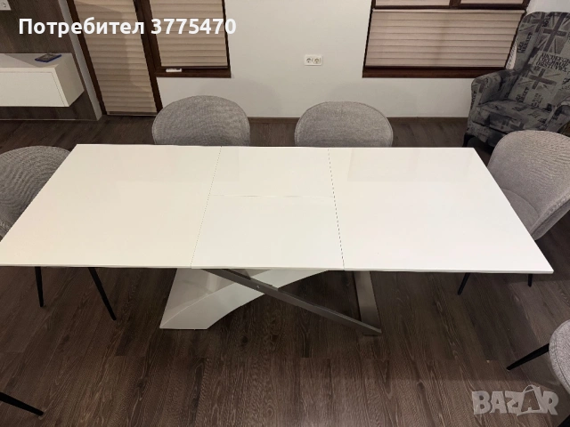 Трапезна маса бял гланц - разтегателна, снимка 2 - Маси - 53847779