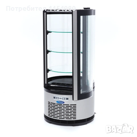 Витрина за торти 100 л с извито стъкло и LED осветление – черна, снимка 2 - Обзавеждане на кухня - 54074584