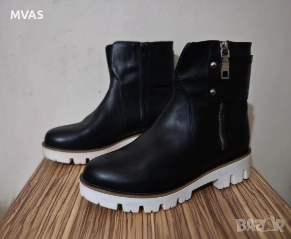 Нови дамски боти естествена кожа - 45% черни на платформа 36 размер, снимка 3 - Дамски боти - 30552607