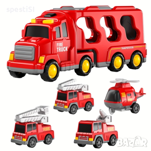 Детски Камион Пожарна – Голям Автовоз със Звук и Светлина - КОД 4787, снимка 9 - Коли, камиони, мотори, писти - 52530722