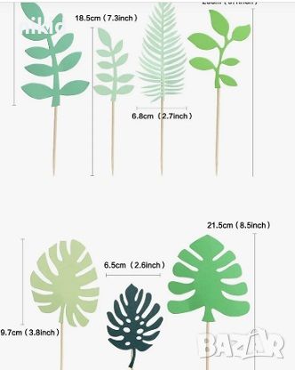 7 бр тропически хаваи Изкуствена зеленина растения клечки топери картонени украса декор за торта, снимка 2 - Други - 46699431