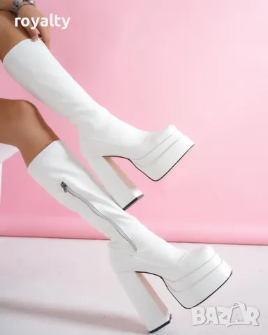 Ботуши на ток - бяла кожа