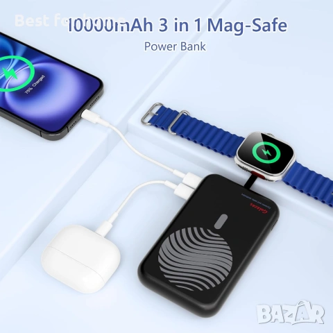 Преносимо магнитно зарядно устройство, сгъваема безжична външна батерия, снимка 2 - Оригинални батерии - 53838228