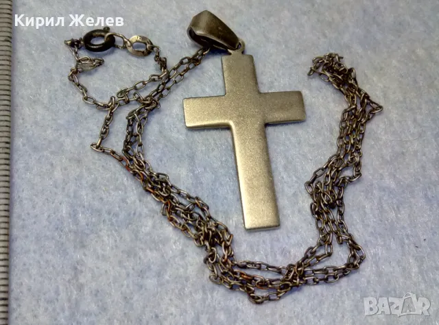 СТИЛЕН СРЕБЪРЕН КРЪСТ МАТИРАНО СРЕБРО 925 сФИНА СТАРА СРЕБЪРНА ВЕРИЖКА СРЕБРО 950 РЪЧНА РАБОТА 40024
