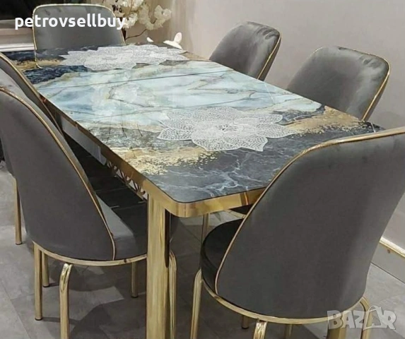 Луксозна трапезна маса с 6 стола, снимка 3 - Маси - 53505318