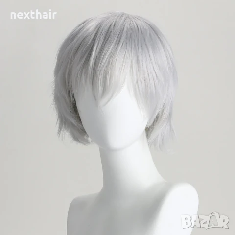 Сребристо бяла къса аниме перука