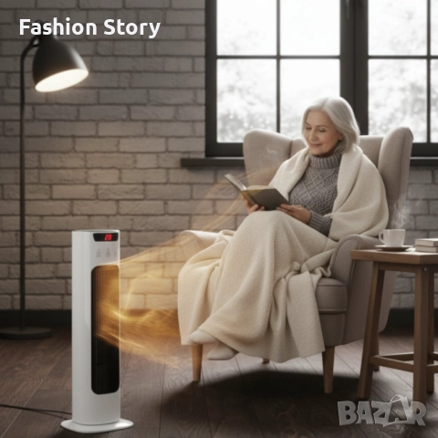 Вертикален керамичен отоплител с дистанционно и защита от прегряване, снимка 4 - Отоплителни печки - 52528957