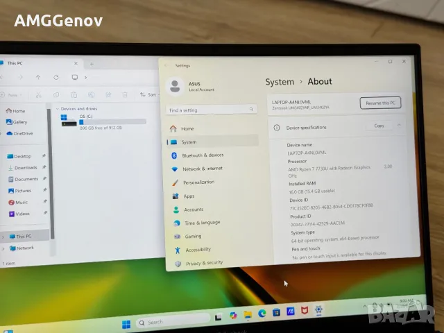 14’ 2.5K IPS 400nits/Ryzen 7-7730u/Asus Zenbook/16GB LPDDR4X/1TB SSD, снимка 8 - Лаптопи за работа - 49055319