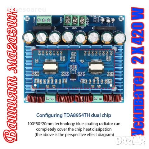 Нов TDA8954TH Двуканален 420 W x 2 клас D цифров аудио стерео усилвател HI-FI модул на платка XH-M25, снимка 3 - Ресийвъри, усилватели, смесителни пултове - 53782998