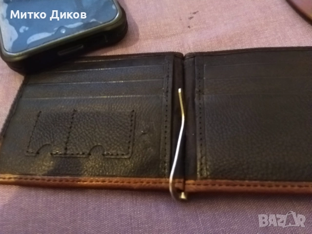 Щипка за пари и документи-карти 110х 90 мм естествена кожа кафяво черна, снимка 4 - Портфейли, портмонета - 52905688