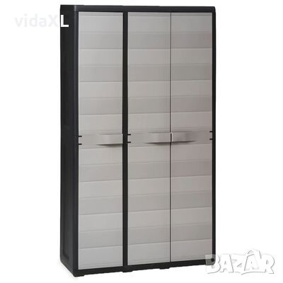 vidaXL Градински шкаф за съхранение с 4 рафта, черно и сиво(SKU:43701