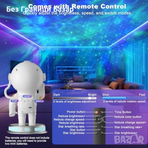 Нов Астронавт проектор галактика звезди с дистанционно и таймер за детска стая, снимка 6 - Други - 54043107
