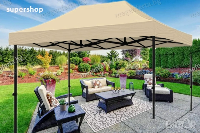 Градинска Шатра 3х4.50 с Усилена Конструкция и Гумирано Покривало, снимка 4 - Градински мебели, декорация  - 53849372