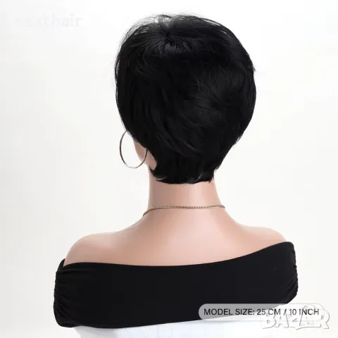 Къса черна синтетична перука, снимка 6 - Аксесоари за коса - 50339573
