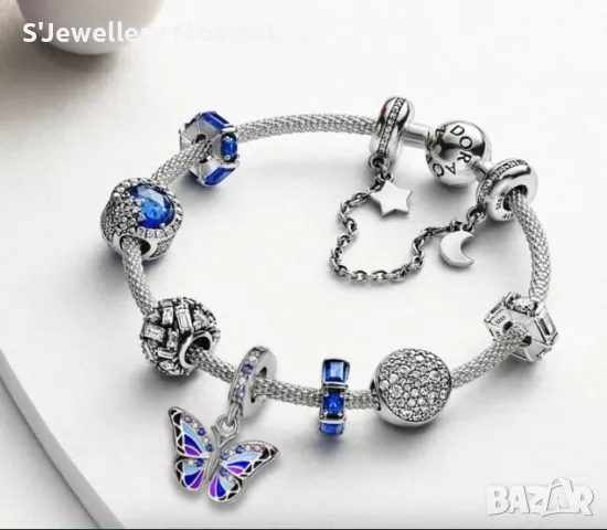 Сребърен талисман висулка 925 Pandora Sparkling Butterfly , снимка 4 - Гривни - 46857590