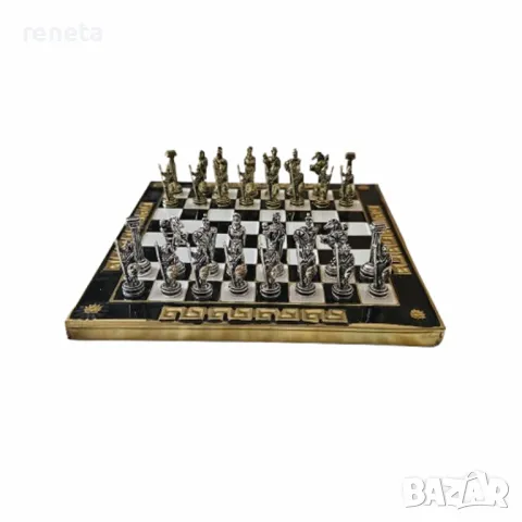Шах Римски войни, Метална дъска, метални фигури, Черен/бял, 15х15 см, снимка 1
